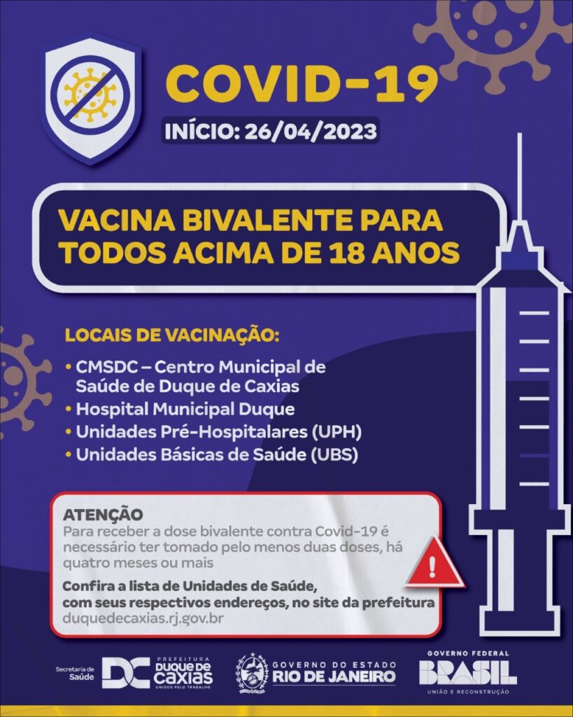 DUQUE DE CAXIAS AMPLIA VACINAÇÃO BIVALENTE CONTRA A COVID-19 PARA TODAS AS PESSOAS ACIMA DE 18 ANOS