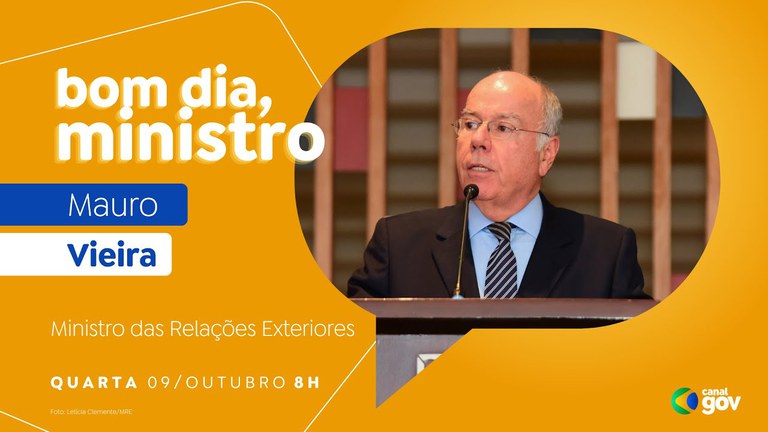 Mauro Vieira aborda COP  G20 e repatriamento de brasileiros no Bom Dia, Ministro desta quarta (9/10)