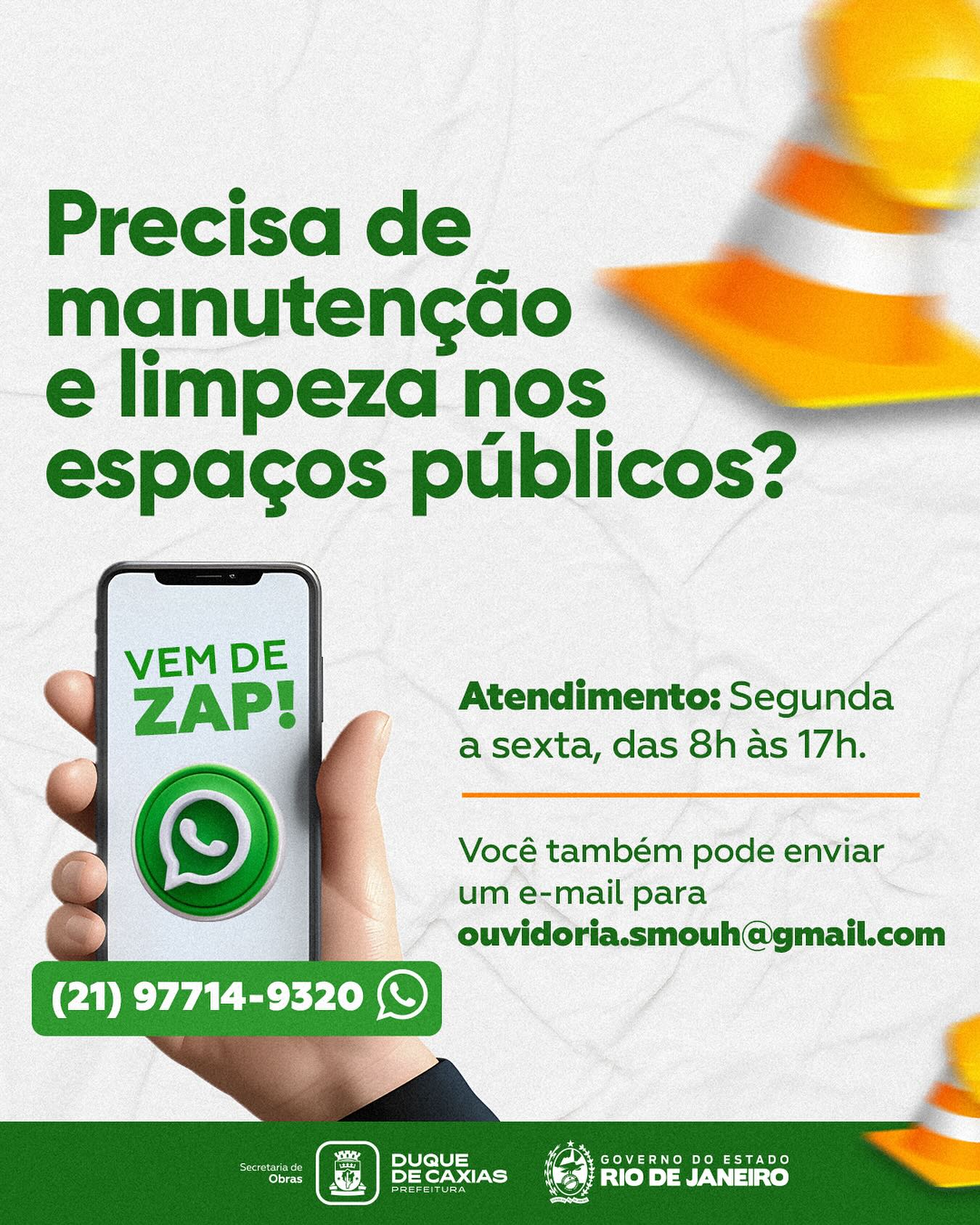 SOLICITAÇÃO PARA MANUTENÇÃO DE ESPAÇOS PÚBLICOS PODE SER FEITA PELO ZAP