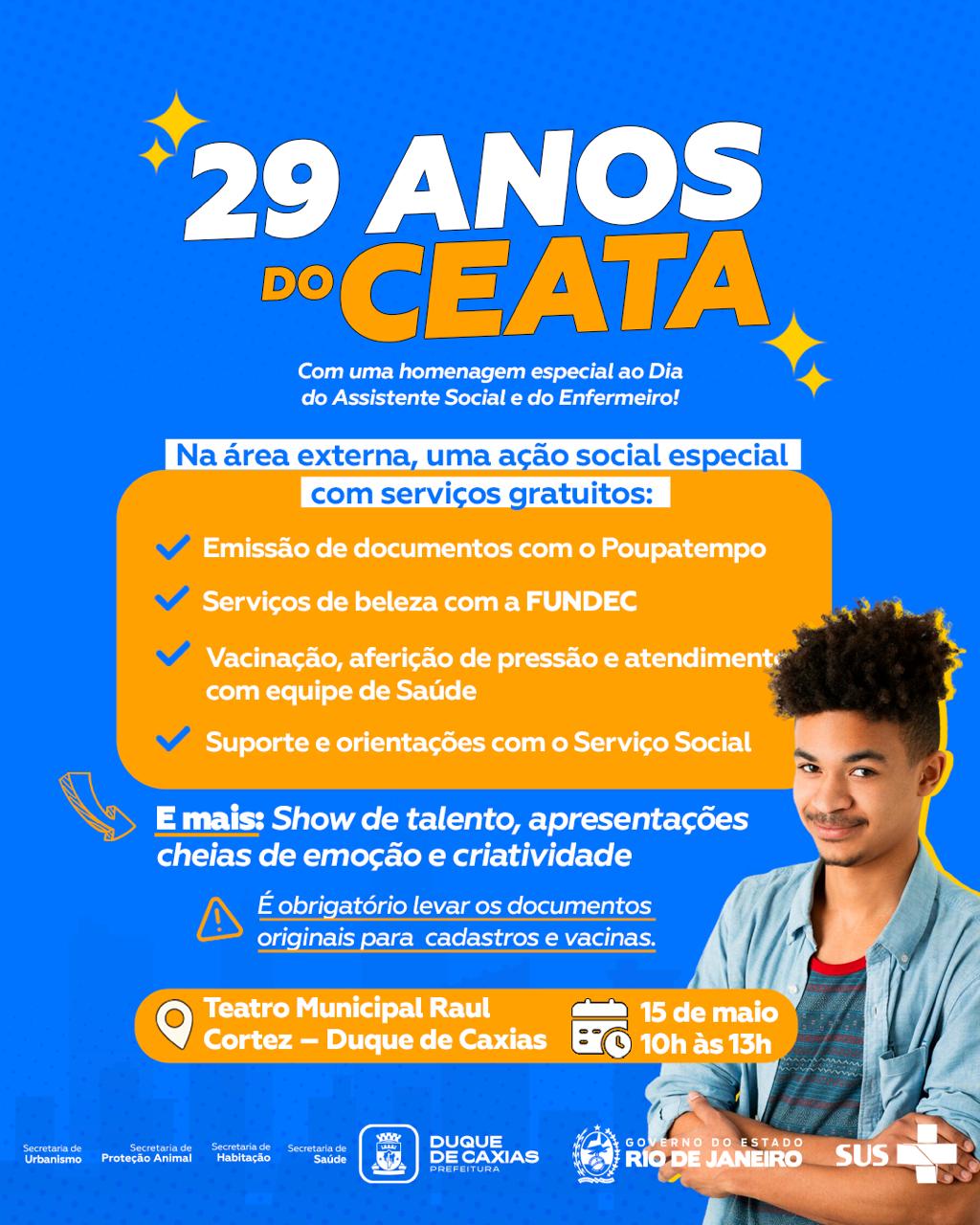 TEATRO RAUL CORTEZ RECEBERÁ NO DIA 15 DE MAIO EVENTO E AÇÃO SOCIAL EM COMEMORAÇÃO PELOS 29 ANOS DO CEATA