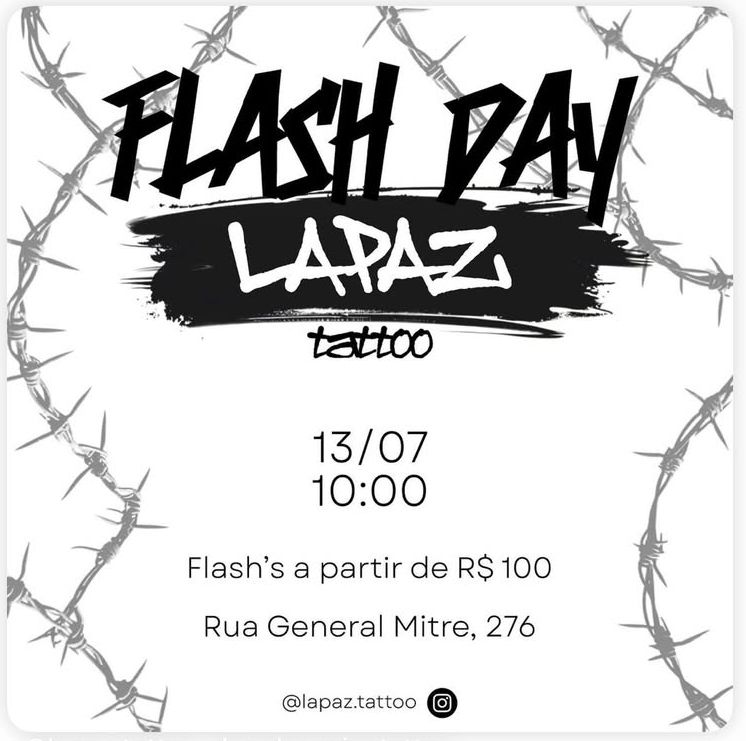 ESTÚDIO LA PAZ TATTOO REALIZARÁ MAIS UM FLASH DAY NO DIA 13 DE JULHO EM DUQUE DE CAXIAS